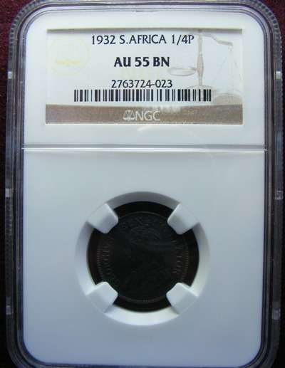 1932 SA UNION FARTHING. NGC graded AU 55 BN.  .  LOW MINTAGE OF 105403