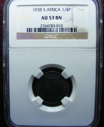1938 SA UNION FARTHING. NGC graded AU 53 BN.  .  LOW MINTAGE OF 51296