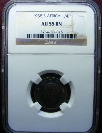 1938 SA UNION FARTHING. NGC graded AU 55 BN.  .  LOW MINTAGE OF 51296
