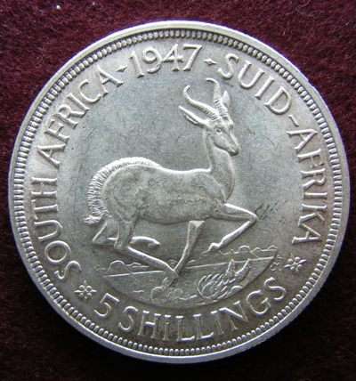 1947 SA UNION SILVER 5/  Almost MINT STATE. Value of silver content=R170