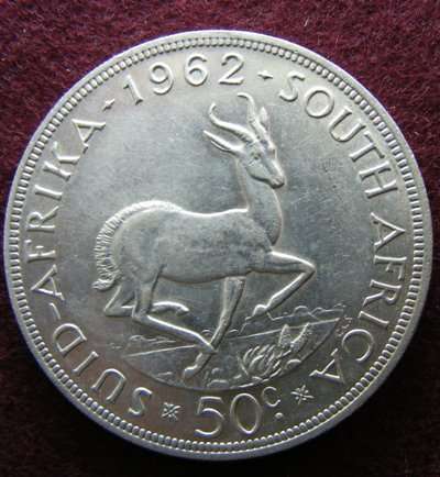 1962 RSA SILVER  FIFTY CENT. MINT STATE.   LOW MINTAGE OF 24378  RARE