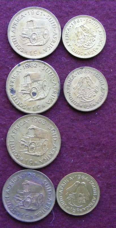 ALMOST FULL SET OF 7 BRONZE COINS 1961 TO 64  SHORT 1963 1/2C