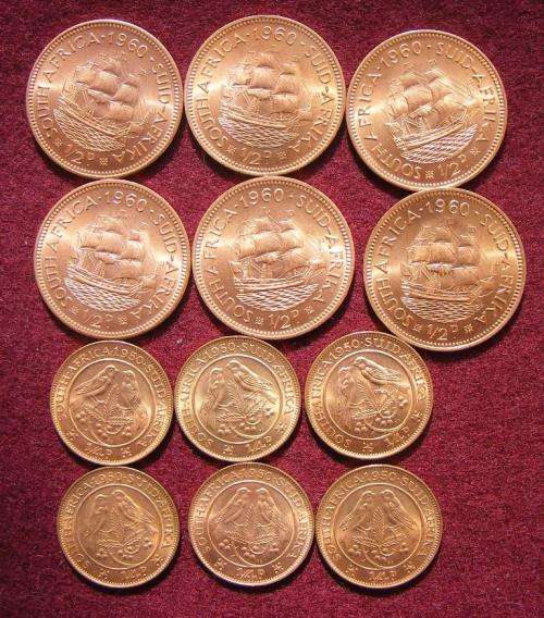 6 1950 farthings + 6 1960 halfpennies. Brilliant UNC with full lustre.  Rare in this condition.