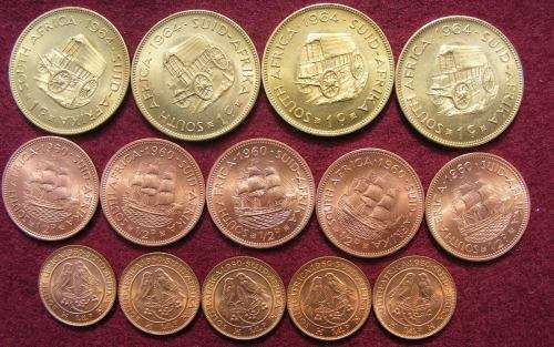 4   1964 0ne cent coins +5  1960  halfpennies + 5 1950 farthings.   all brilliant UNC.