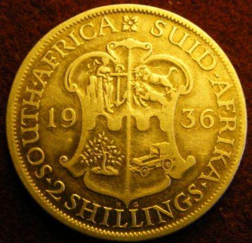 1936 SA   UNION  80 % SILVER   TWO SHILLINGS   SEE SCAN FOR GRADE