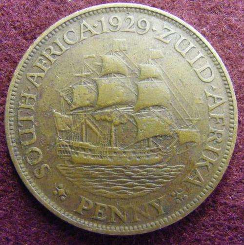 1929 SA UNION PENNY. RARE SEE SCAN FOR CONDITION VF