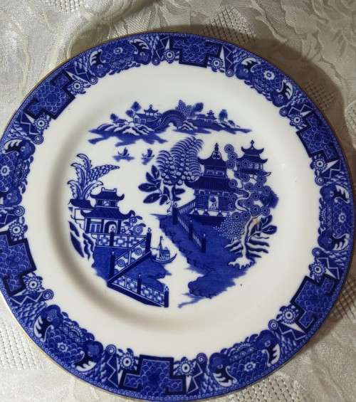 Antique Royal Worcester Blue Willow 3 Set Plates  Blue & White Pottery C1905