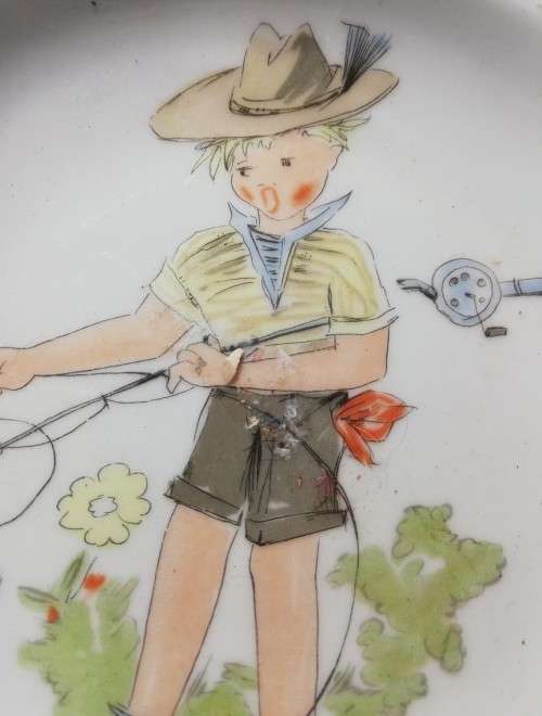 Vintage `Fishing Boy` Children`s Warming Plate (1pc)