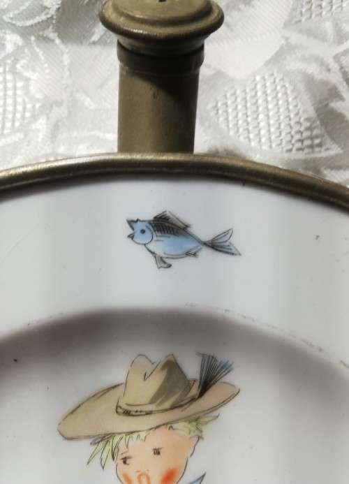 Vintage `Fishing Boy` Children`s Warming Plate (1pc)