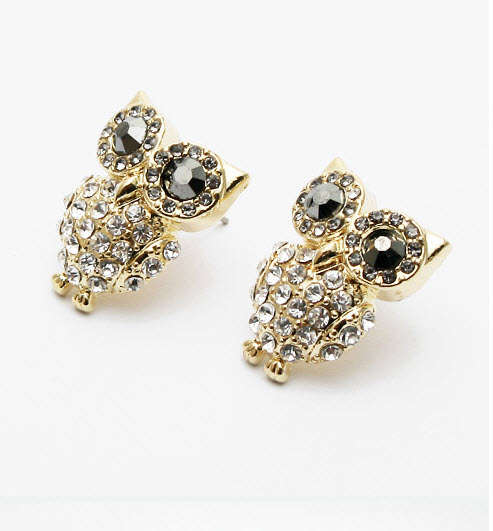 Simulated GOLD Owl Ear Studs With Delicate Cut Faux DIAMONDs!!