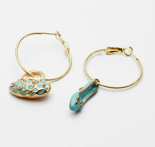 Gold Color Round Shape Earrings with Cute Purse & High Heel Shoe Pendants~Must Click In!!!