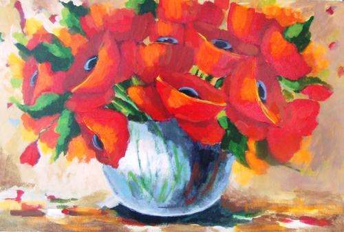 *** WINNIE EATON *** BEAUTIFUL *** RED POPPIES *** LARGE FRAMED PAINTING ***