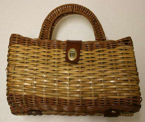 1960s lacquered straw hand bag