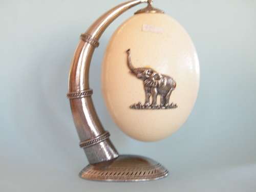 Ostrich egg on pewter stand