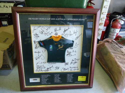 SPRINGBOK RUGBY MEMORABILIA MINI SIGNED FRAMED SHIRT