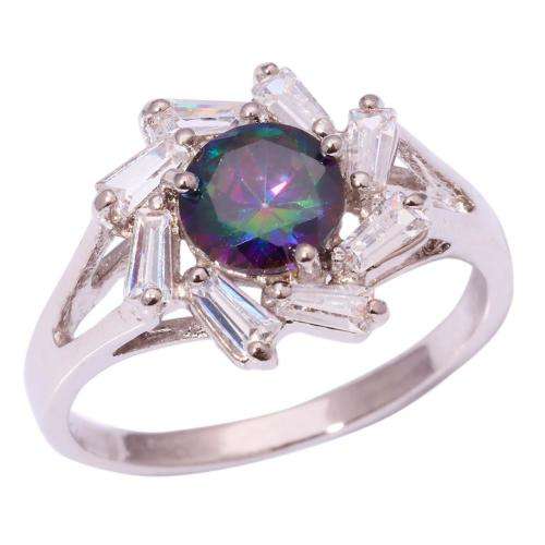 RAINBOW TOPAZ & ZIRCON SILVER FILLED RING SIZE 8