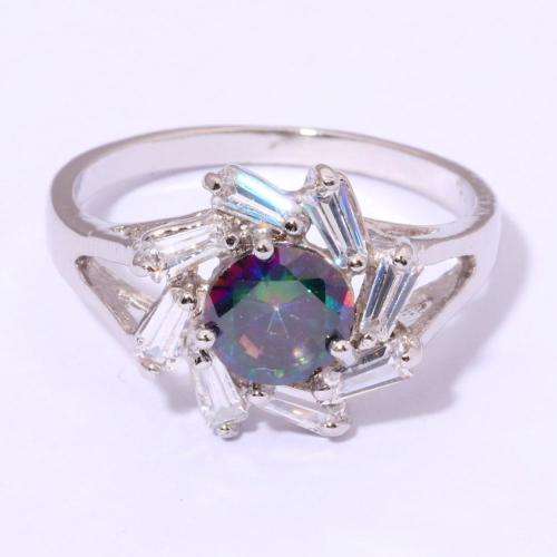RAINBOW TOPAZ & ZIRCON SILVER FILLED RING SIZE 8