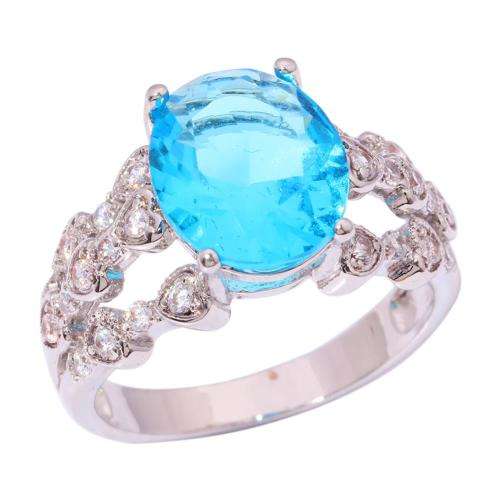 AQUAMARINE ZIRCON SILVER FILLED RING SIZE 9