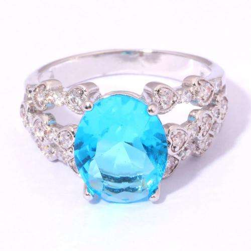 AQUAMARINE ZIRCON SILVER FILLED RING SIZE 9
