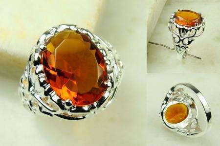 925 SILVER MADEIRA ORANGE CITRINE GEMSTONE RING SIZE 8