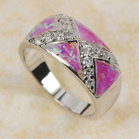 PINK FIRE OPAL & ZIRCON RING SIZE 8