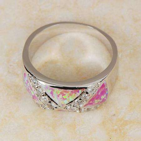 PINK FIRE OPAL & ZIRCON RING SIZE 8