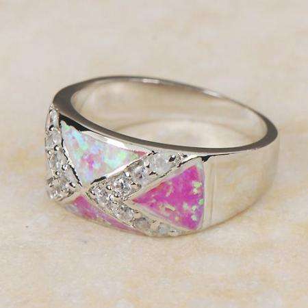 PINK FIRE OPAL & ZIRCON RING SIZE 8