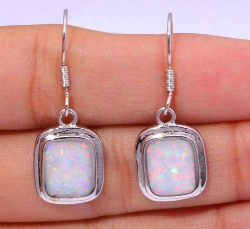 WHITE FIRE OPAL SILVER FILLED EARRINGS