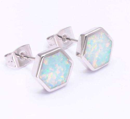 WHITE FIRE OPAL SILVER FILLED EARRINGS