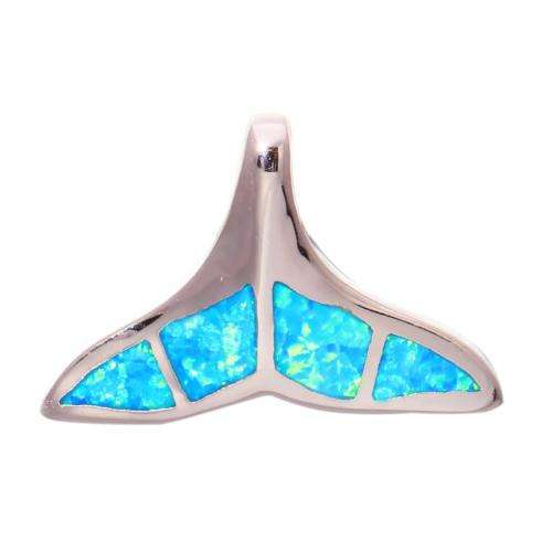 BLUE FIRE OPAL WHALE TAIL SILVER FILLED PENDANT