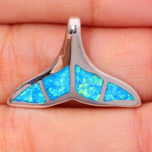BLUE FIRE OPAL WHALE TAIL SILVER FILLED PENDANT