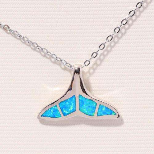 BLUE FIRE OPAL WHALE TAIL SILVER FILLED PENDANT