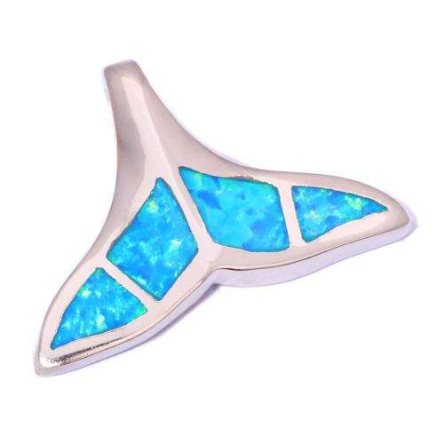 BLUE FIRE OPAL WHALE TAIL SILVER FILLED PENDANT