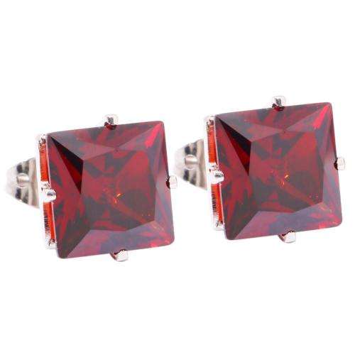 GARNET STAINLESS STEEL STUD EARRINGS