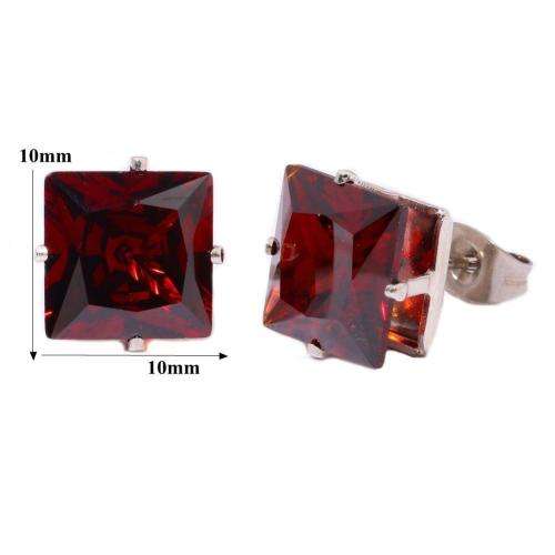 GARNET STAINLESS STEEL STUD EARRINGS