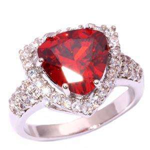 GARNET & ZIRCON SILVER FILLED RING SIZE 8.5