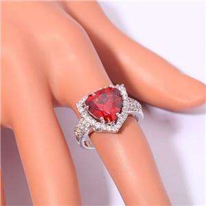 GARNET & ZIRCON SILVER FILLED RING SIZE 8.5