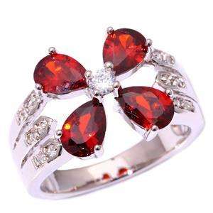 GARNET & ZIRCON SILVER FILLED RING SIZE 8.5