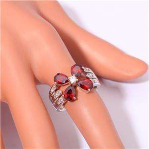GARNET & ZIRCON SILVER FILLED RING SIZE 8.5