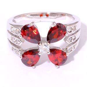 GARNET & ZIRCON SILVER FILLED RING SIZE 8.5