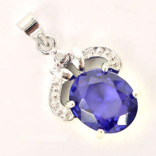 OVAL CUT AMETHYST CLAW 18K WHITE GOLD PLATED PENDANT