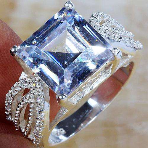 EMERALD CUT AMETHYST & WHITE QUARTZ RING SIZE 8