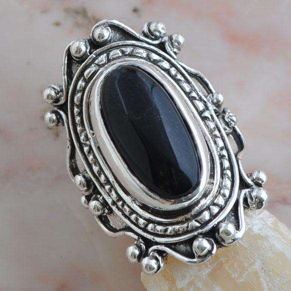 NOBLE BLACK AGATE SILVER RING SIZE 9