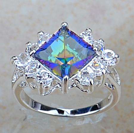 FIRE RAINBOW TOPAZ SILVER RING SIZE 8.5