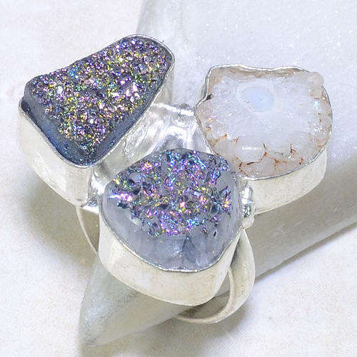 TITANIUM DRUZY & SOLAR QUARTZ RING SIZE 8 1/2