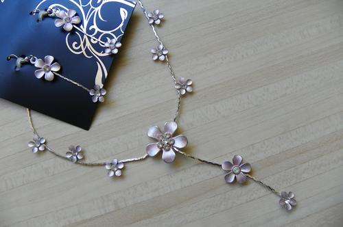 PINK FLOWER DETAIL NECKLACE & EARRING SET