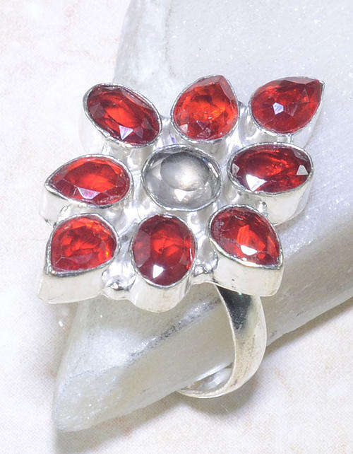 SUMMER SALE - GARNET & SMOKY QUARTZ RING SIZE 9 3/4