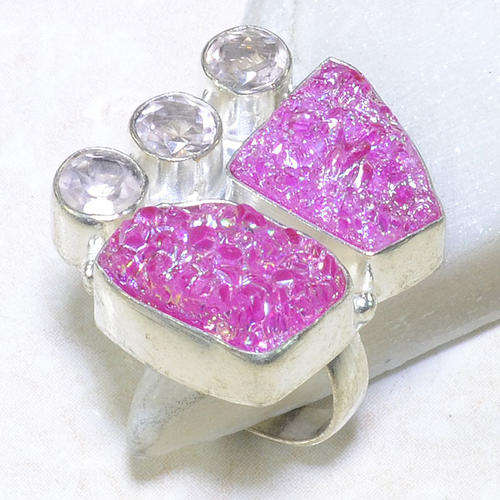 TITANIUM DRUZY AND PEACH QUARTZ RING SIZE 9 1/2