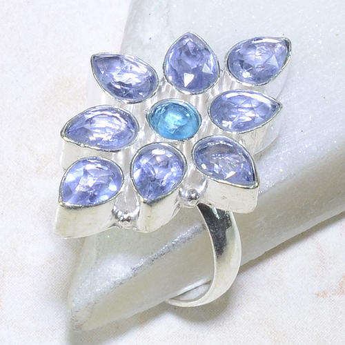 AMETHYST & BLUE TOPAZ RING SIZE 9 3/4
