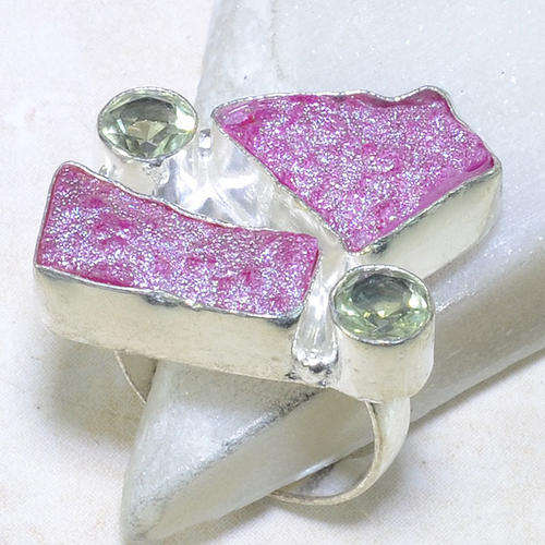 TITANIUM DRUZY & GREEN AMETHYST RING SIZE 9 3/4